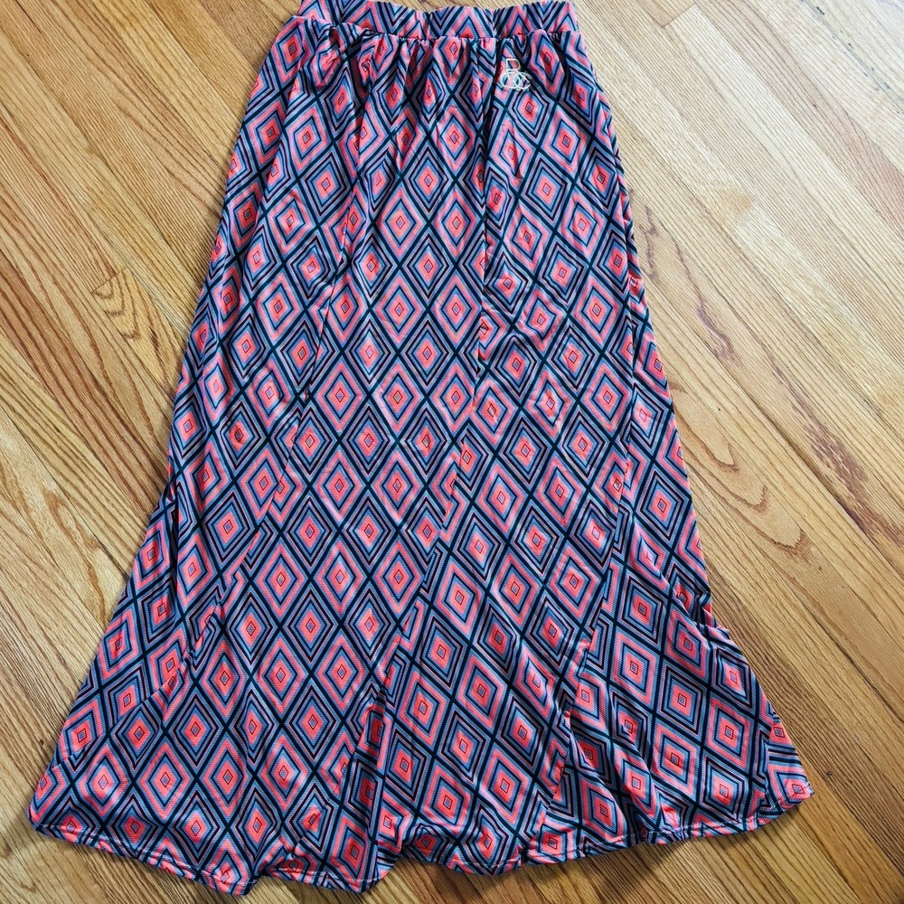 Rocawear Skirt Womens 1X Orange Black Diamonds Maxi Long Pull‎ On Stretch